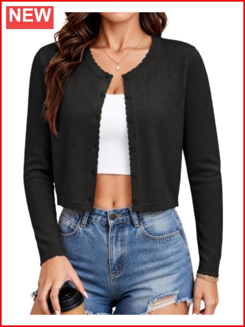 Lightweight Button Down Pointelle Knit Cardigan Shrug for Dresses